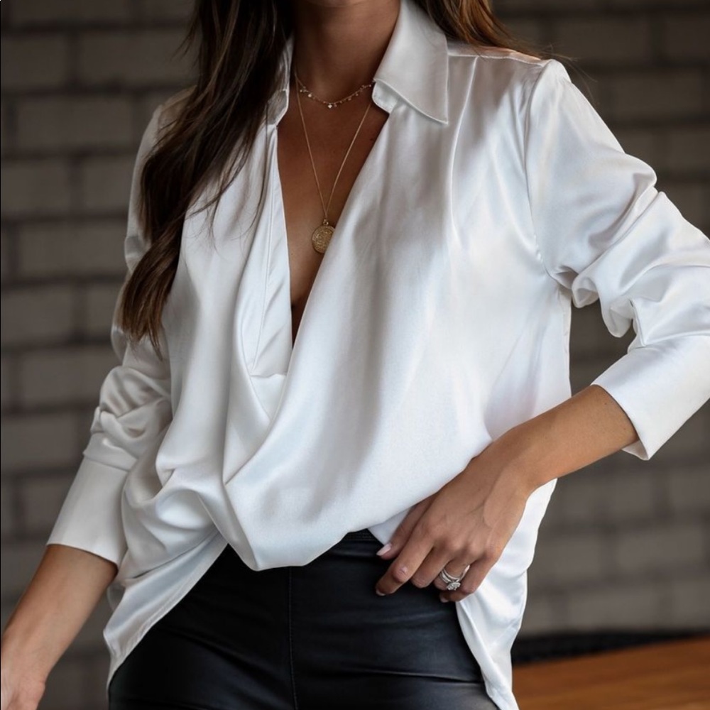 Vici Satin Collared Drape Blouse